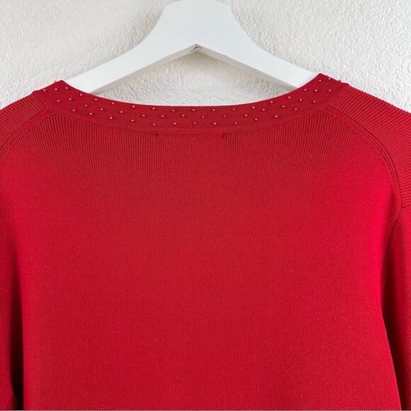 BCBGMaxAzria Red Cardigan L Beaded Holiday Office Classic - Picture 4 of 13